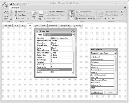 Displaying the Properties dialog box for a page.