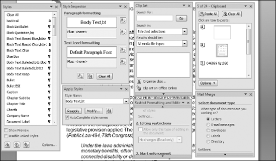 With Word 2007, you can display multiple task panes at the same time, should you feel a compelling need for clutter.