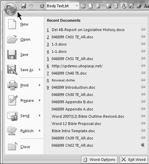 The Office button replaces the File menu in Word 2007.