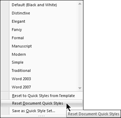 As long as the current document hasn't been saved and closed since the last Quick Style set change, you can revert to the document's original set of Quick Styles.