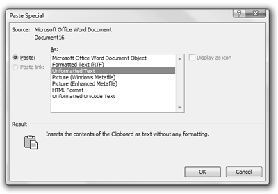 A formatted text Clipboard item from Word offers some perhaps unexpected options, such as Paste as Picture.