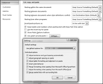 Word provides a number of settings to modify the default Clipboard behavior.