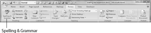 Click Spelling & Grammar at the left end of the Review ribbon to display the Spelling dialog box.