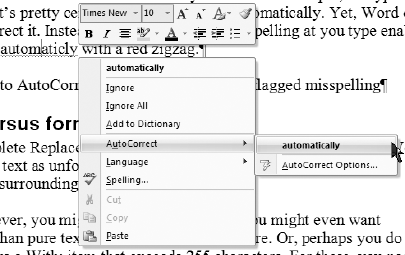 Right-click a flagged misspelling to convert it into an AutoCorrect entry.