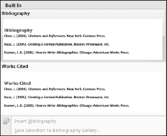 Word offers several bibliography alternatives in the Bibliography Gallery.
