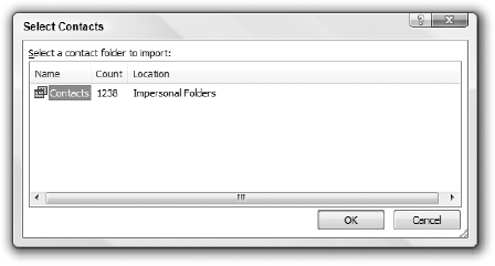 When you select an Outlook contact folder, Word imports it.