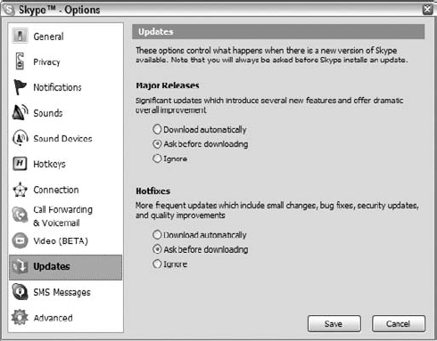 Tell Skype how you want it to behave concerning updates.