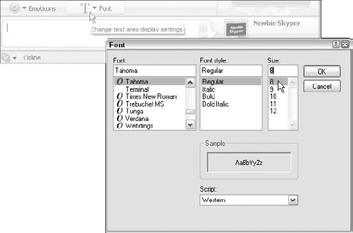 Adjusting font type and size in your chat window.