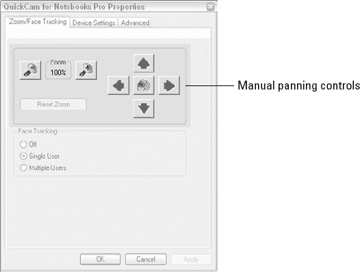 Available manual panning controls activate when Face Tracking is off.