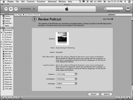 Creating iTunes categories for your podcast.