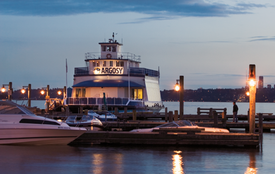 Dusk on a spring evening provided lovely classic low light for this scene of a popular dinner ship in the Seattle area.