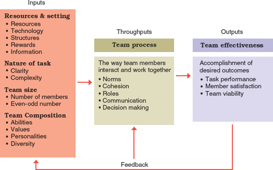 An open-systems model of team effectiveness. [Source: John R. Schermerhorn, Jr., Management, Tenth Edition (Hoboken, NJ: John Wiley & Sons, 2009), used by permission].