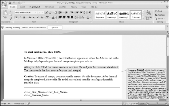 A Microsoft Word template with CRM data merged.