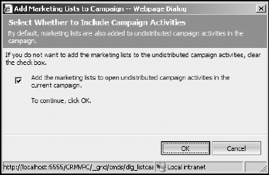 Adding a marketing list to existing campaign activities.