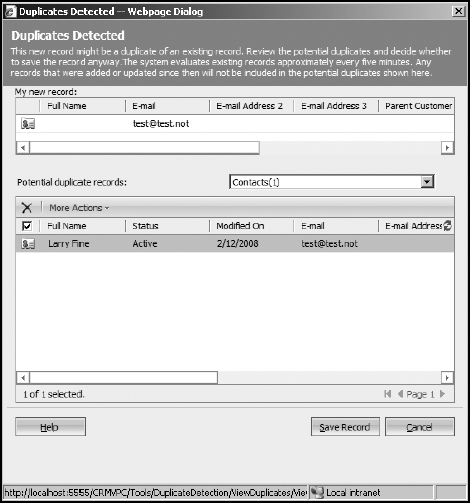 The Duplicate Detection dialog box.