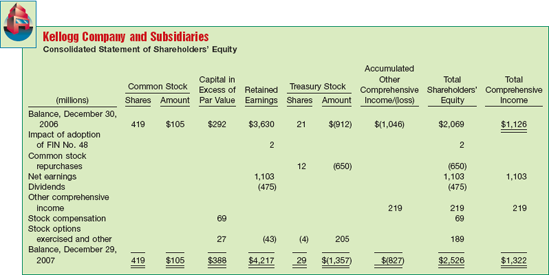 Columnar Format for Statement of Stockholders' Equity
