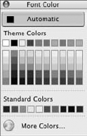 The swatches available on the Color Picker vary depending upon the Document Theme.