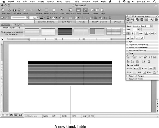 Word inserts the Quick Table into your document.