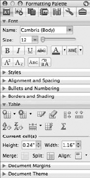 You can set precise measurements for row height or column width using the Table pane.