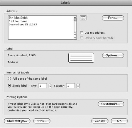 Use the Labels tool to create a single label or an entire sheet of them.