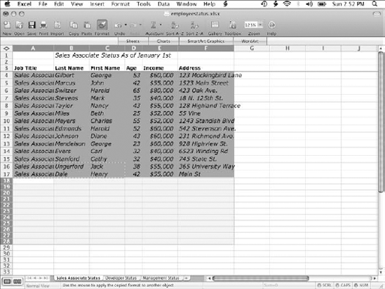 The Format Painter feature makes it easy to copy formatting from cell to cell.