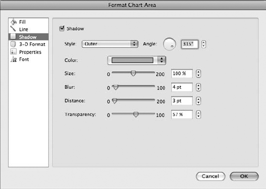 You can add a shadow effect to the chart and use the Shadow settings to format the effect.