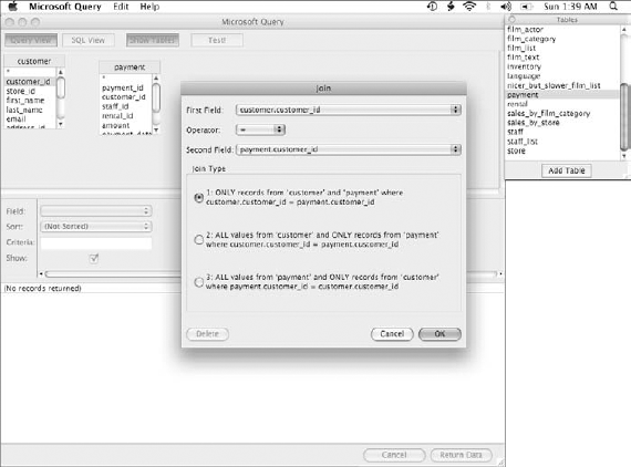 Use the Join dialog box to define a relationship between fields in different tables.