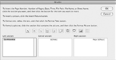 The Header dialog box can be used to create custom headers.