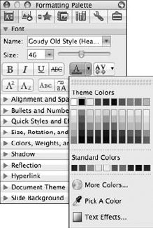 You can use the Font Color feature to assign a color to your slide text.