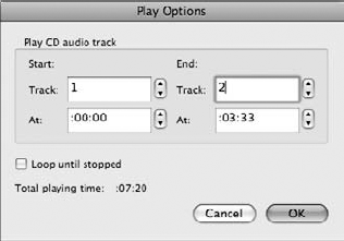 Use the Play Options dialog box to specify tracks to play.