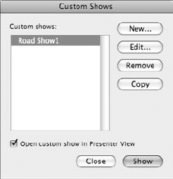 The Custom Shows dialog box lets you set up custom presentations.