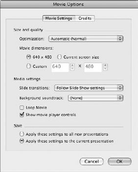 Use the Movie Options dialog box to fine-tune your QuickTime movie settings.