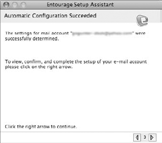 The Setup Assistant tests your mail account settings and tells you how it went in the Automatic Configuration Succeeded window.