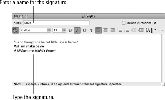 You can use the signature form window to create a new signature.