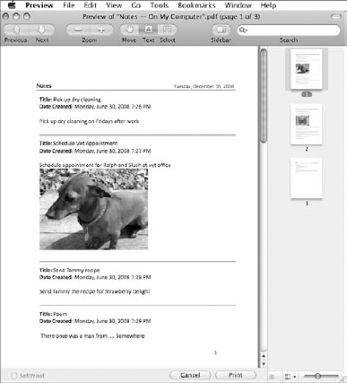 The Preview application lets you see what your tasks or notes will look like when printed.