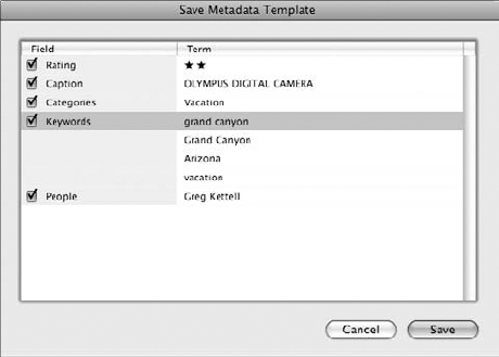 Choose metadata fields to include as part of the template.