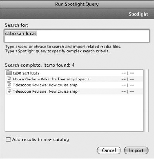 Use the OS X Spotlight query to search for files to import.