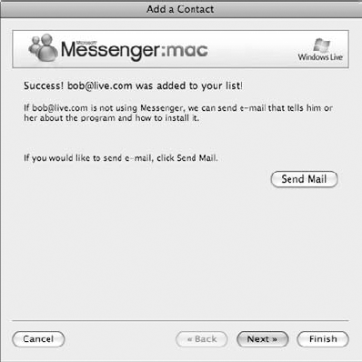 You can e-mail the person an invitation to chat with you on Messenger, if you want, or just continue plowing forward through the Contacts setup steps.