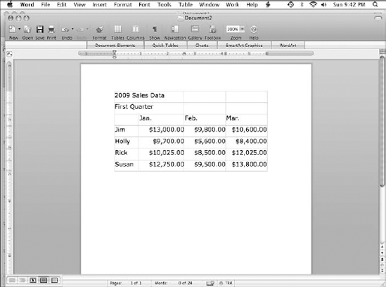 The selected Excel data is copied into Word in one fell swoop.