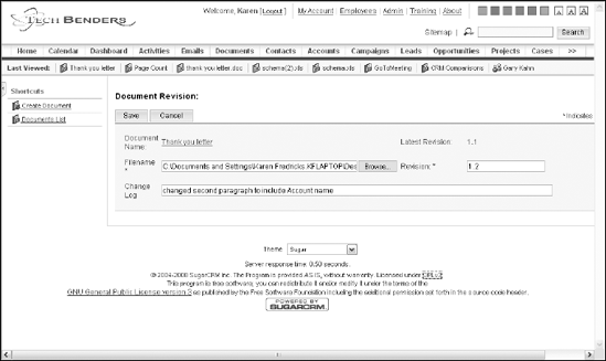 The Document Revision page.