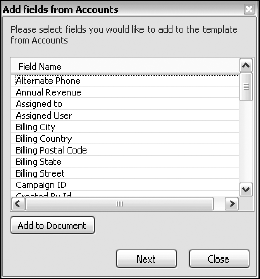 Adding fields to the document template.