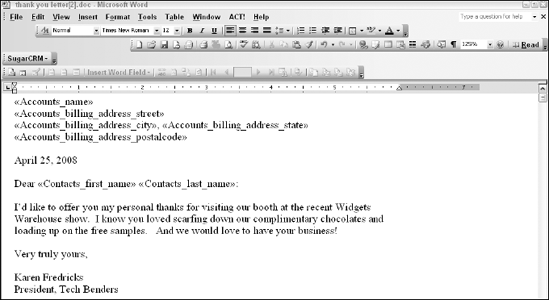 A Sugar document template created in Microsoft Word.