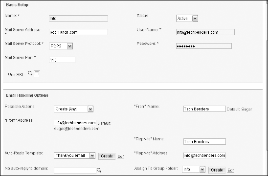 Configuring the incoming e-mail account.