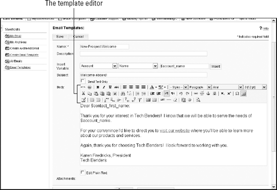 Creating an e-mail template.