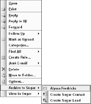 Giving a message a right-click for fast Sugar archiving.