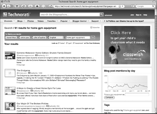 Technorati blog search results can help you find the pulse and the opinion makers in your market.