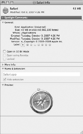 The Info dialog provides the complete lowdown on a Mac application.