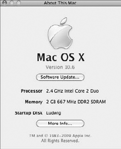 Display your Mac's memory, processor, startup disk, and Big X version.
