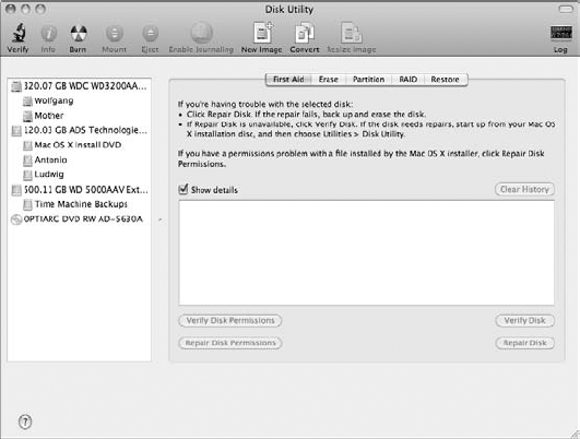 The familiar face of Snow Leopard's Disk Utility.