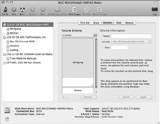 The Disk Utility Partitioning controls.